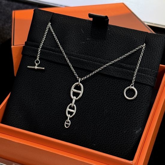Hermes Polished Pig Nose Shape Silver Necklace