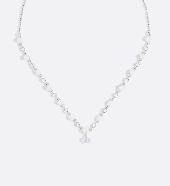 Christian Dior CD Single Layer Pearl Crystal Necklace