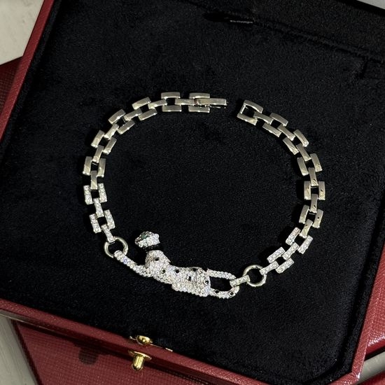 Cartier Full Diamond Leopard Charm Silver Bracelet