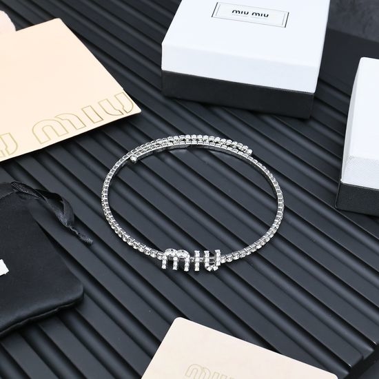 Miu Miu Rhinestone Brass Letter Choker Necklace