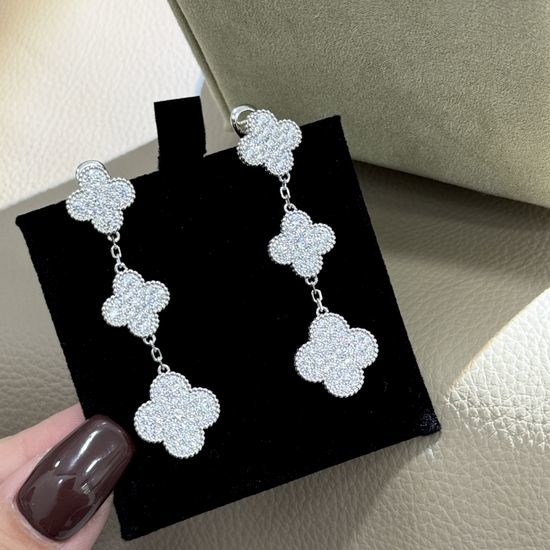 Van Cleef & Arpels VCA Clover Anti-allergy Long Drop Earrings