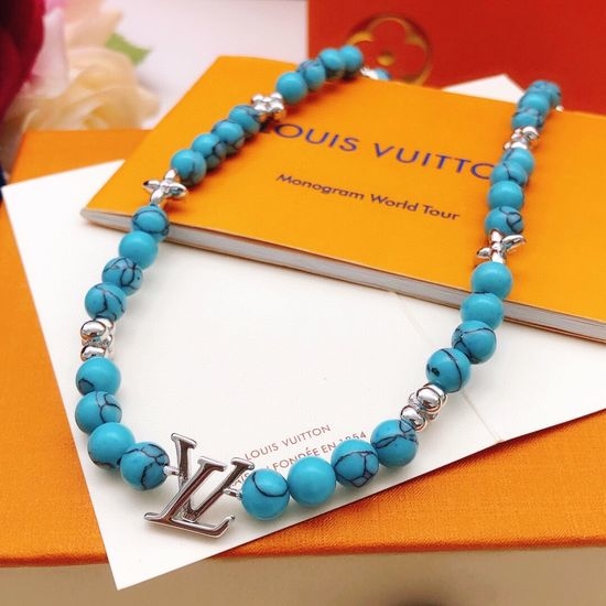 Louis Vuitton LV Blue Pearl Pendant Necklace Brass Material