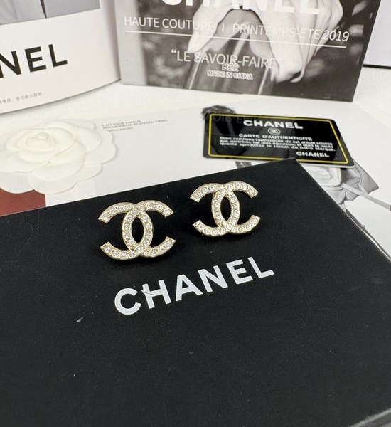 Chanel Full Diamond Inlaid Stud Earrings