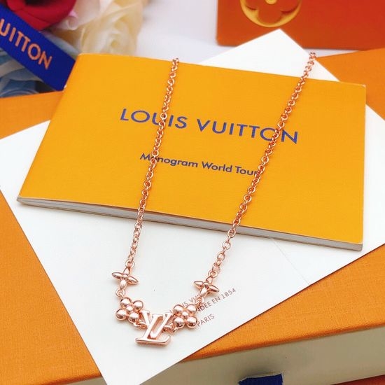 Louis Vuitton LV Rose Gold Tone Necklace Brass Material