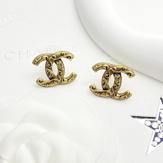 Chanel Vintage Gold Carved Stud Earrings