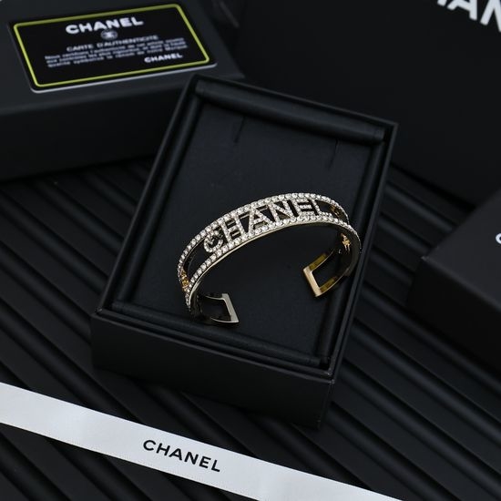 Chanel Sparkling Rhinestone Letter Decor Bangle