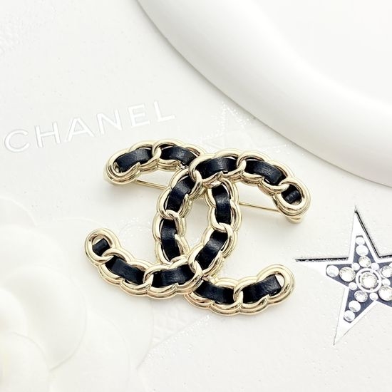 Chanel Leather Wrapped Double Letter Brooch