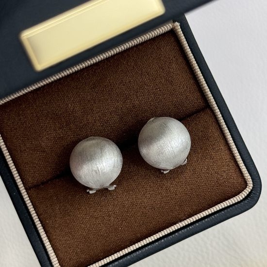 Fred Brushed Satin Finish Silver Stud Earrings