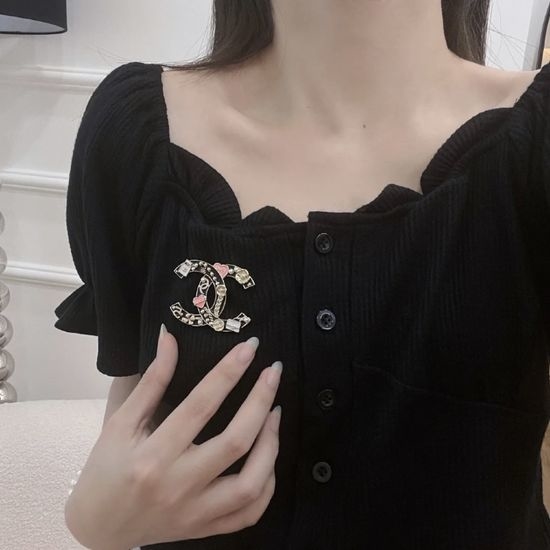 Chanel Black Gold Enamel Double C Brooch