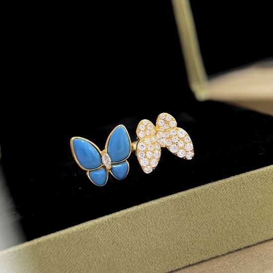 Van Cleef & Arpels VCA Turquoise Diamond Double Butterfly Ring