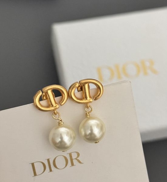 Christian Dior CD Delicate Dangling Bead Stud Earrings