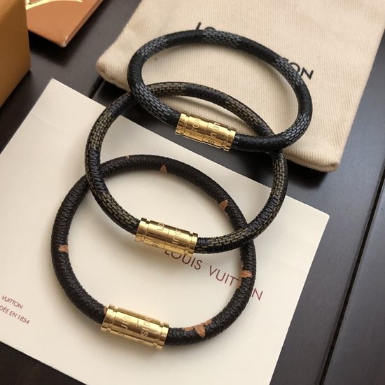 Louis Vuitton LV Vintage Pattern Leather Cord Bracelet