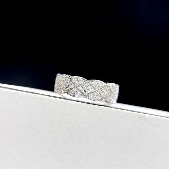 Chanel Sterling Silver Pave Diamond Quilted Ring