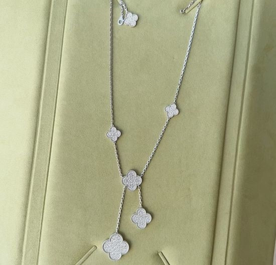 Van Cleef & Arpels VCA Six Flower Tassel Adjustable Silver Necklace