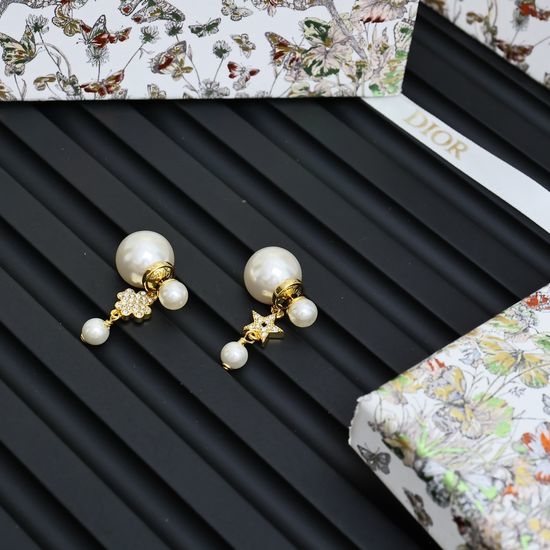 Christian Dior CD Asymmetric Pearl Star Earrings