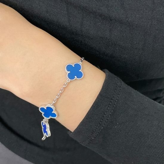 Van Cleef & Arpels VCA Blue Agate Five Clover Charm Bracelet