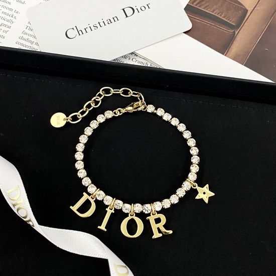 Christian Dior CD Zircon Crystal Bracelet Shiny Layered Design