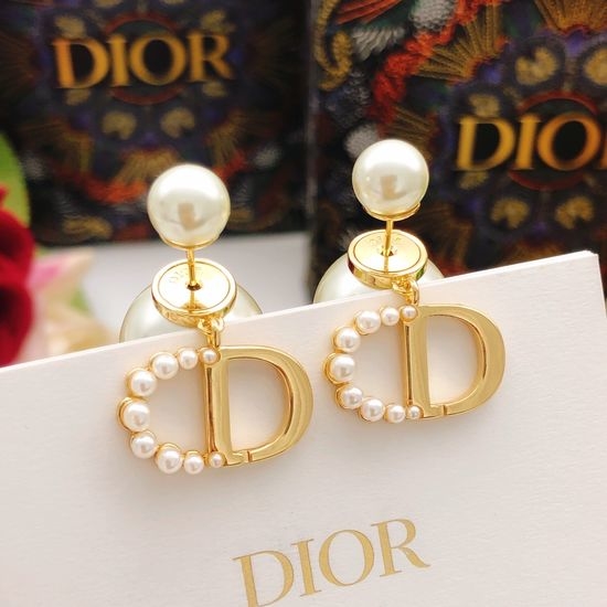 Christian Dior CD Pearl Pendant Beaded Earrings
