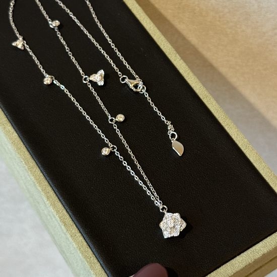 Piaget Sterling Silver Rose Paved Necklace