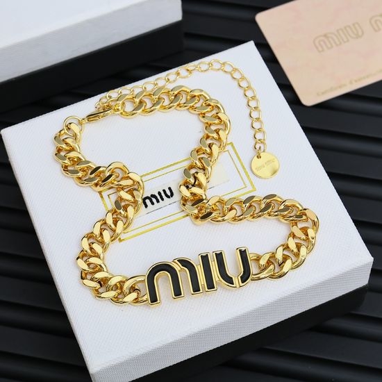Miu Miu Enamel Letter Chain Necklace Elegant Temperament