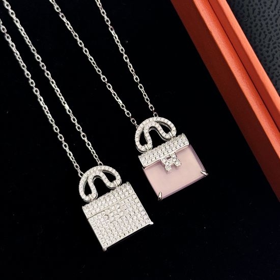 Hermes Pink Chalcedony Reversible Silver Necklace