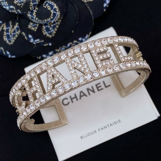 Chanel Crystal Encrusted Open Cuff Bracelet