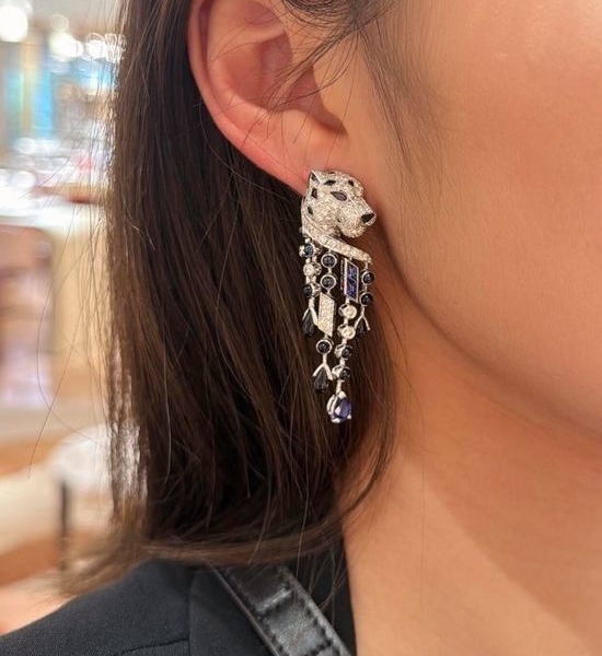 Cartier Black Agate Blue Diamond Leopard Earrings