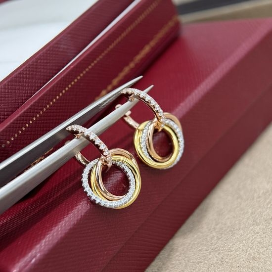 Cartier Three Tone Half Diamond 925 Silver Earrings