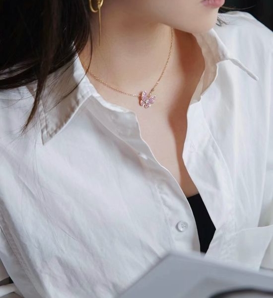 Van Cleef & Arpels VCA Pink Diamond Butterfly Necklace Elegant Design