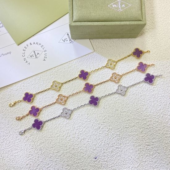 Van Cleef & Arpels VCA Five Flower Bracelet Violet Inlaid Diamond Jewelry
