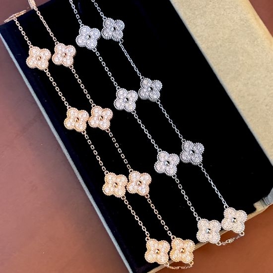 Van Cleef & Arpels VCA Full Diamond Clover Luxury Necklace