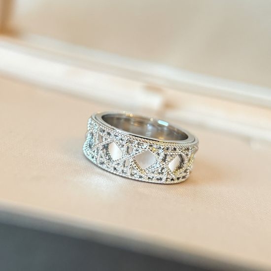 Christian Dior CD Wide Band Pavé Silver Ring