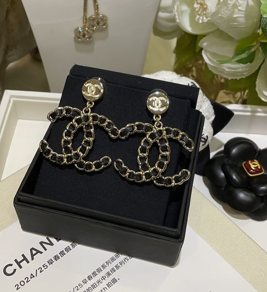 Chanel Leather Chain Double C Earrings