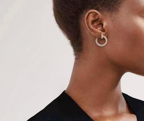 Tiffany & Co. Narrow Hoop Earrings with Micro Pave Stones