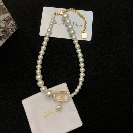Christian Dior CD Pearl Diamond Pendant Necklace