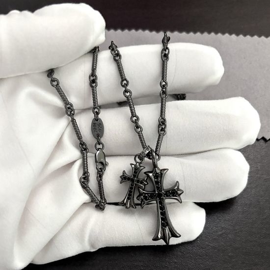 Chrome Hearts Diamond Inlaid Cross Pendant Necklace
