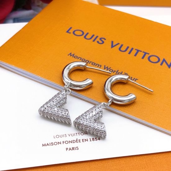 Louis Vuitton LV Rhinestone V-shaped Ear Hooks Brass Material