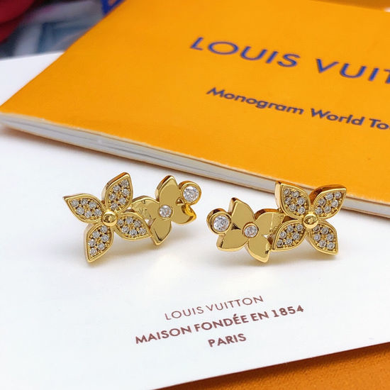 Louis Vuitton LV Monogram Star Stud Earrings Brass