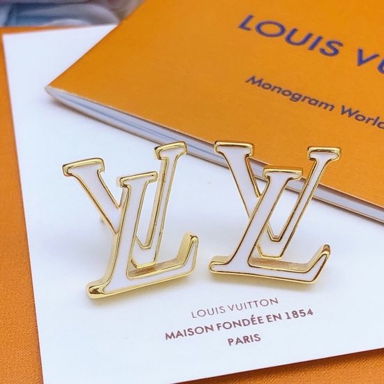 Louis Vuitton LV Simple Enamel White Stud Earrings