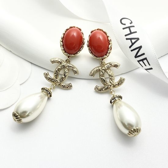 Chanel Ruby Pearl Drop Earrings