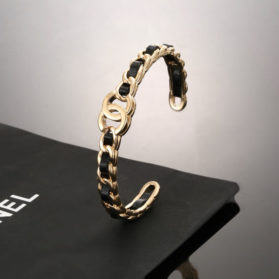 Chanel Classic Black Leather Bangle