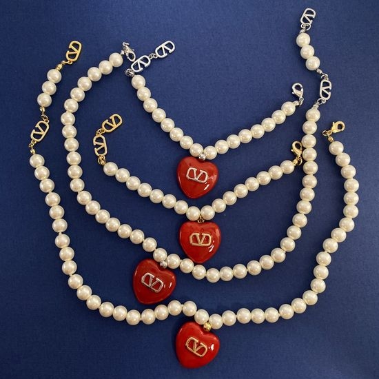 Valentino Heart Pearl Bracelet Necklace Set
