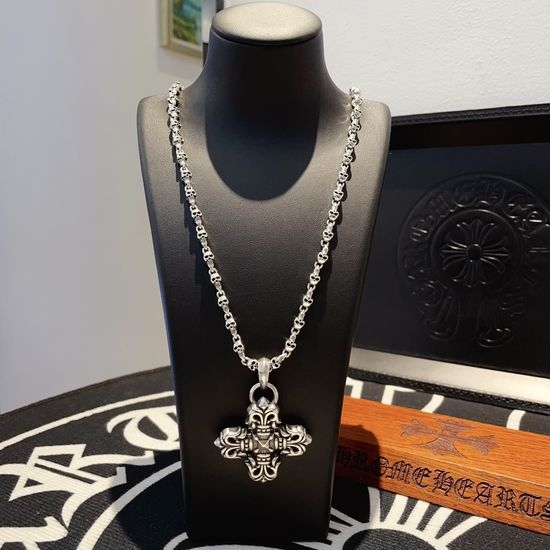 Chrome Hearts Vintage Skull Flame Cross Necklace