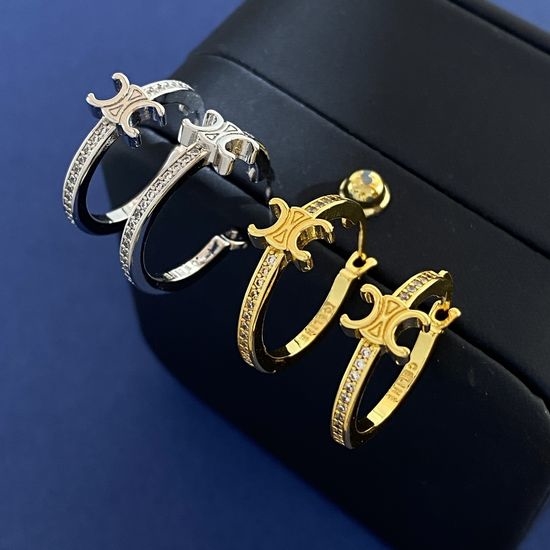 Celine Rhinestone Circle Logo Stud Earrings