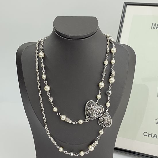 Chanel Lace Heart Pearl Pendant Necklace