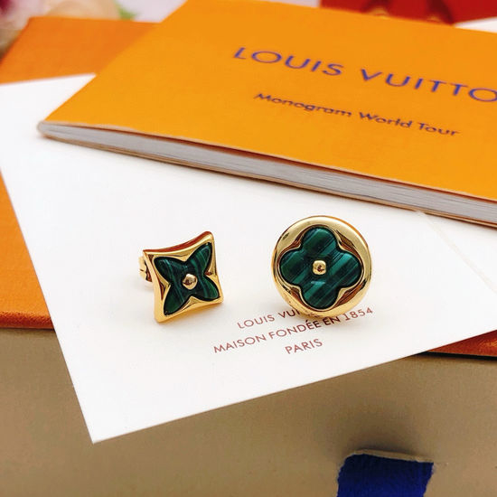 Louis Vuitton LV Green Mother of Pearl Earrings Brass Material