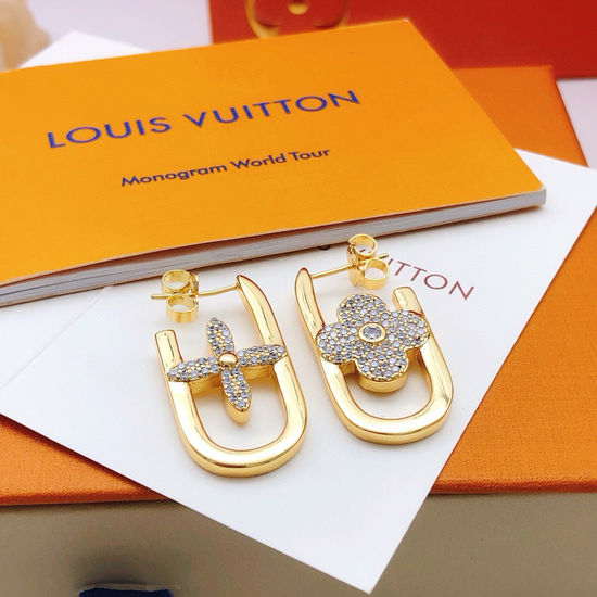 Louis Vuitton LV Monogram Flower Stud Earrings Brass Material