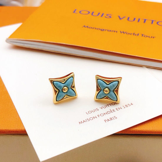 Louis Vuitton LV Blue Floral Stud Earrings Brass Material