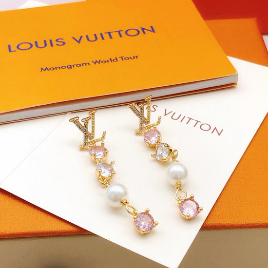 Louis Vuitton LV Pink Tassel Diamond Stud Earrings Brass Material