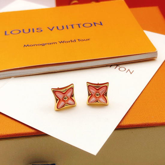 Louis Vuitton LV Pink Flower Stud Earrings Brass Material
